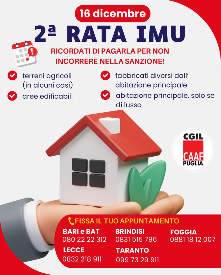 📅 Il 16 dicembre scade la 2ª rata IMU! Ricordati di effettuare il pagamento per evitare sanzioni.